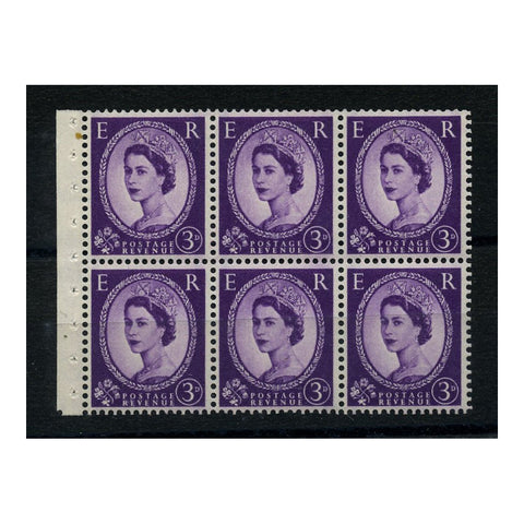 GB 1959-61 3d Deep-lilac, graphite lines, bklt pane of 6, u/m, great perfs. SG592l