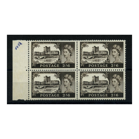 GB 1968 1/6d Black-brown, chalk surf ppr, marginal block of 4, u/m. SG595k