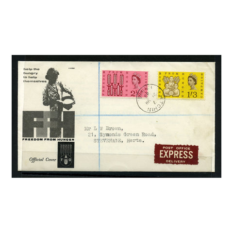 GB 1963 Freedom from hunger, cds used on tidy illustrated & addressed EXPRESS FDC. SG634-35