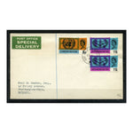 GB 1965 UNO (1/6d in vert pair), used on plain Special Delivery FDC. SG681-82