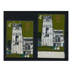 GB 1972 4p All Saints, vert cylinder pair, substantial misperf, u/m. SG905var