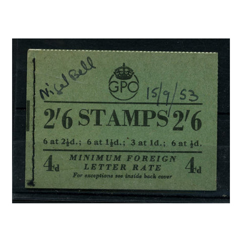 GB May 1953 2/6d KGVI / QEII composite bklt, annotation on cover. SGF1