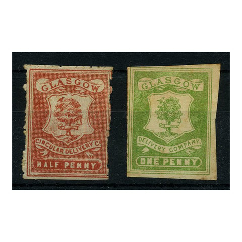 GB 1860s 1/2d & 1d Glasgow (circular) delivery labels, mint no gum, 1/2d perf.