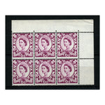 GB 1958-67 Scotland 6d Deep-claret, 'cut leaf' variety in pos block of 6,u/m. SGS3var, XS17c