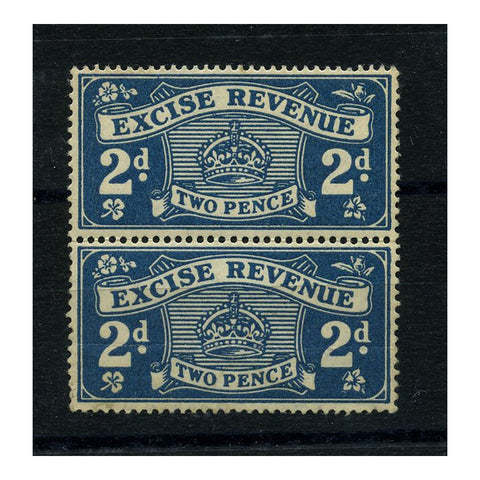 GB 1916 2d Excise Revenue, vert pair, u/m. BF5