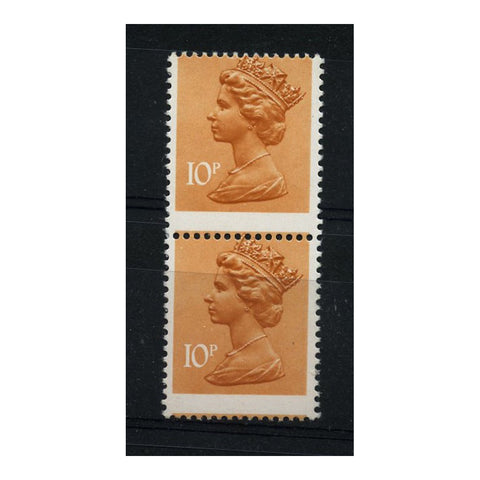 GB 1979 10p Orange-brown, type I, phos ppr, horiz misperf vert pair, u/m. SGX939var