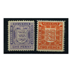 Guernsey 1906-51 1d, 2d Perf 12-1/2 type pair, mint no gum. SIMPSON#GRA9b+30a