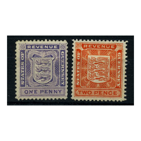 Guernsey 1906-51 1d, 2d Perf 12-1/2 type pair, mint no gum. SIMPSON#GRA9b+30a