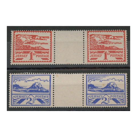 GB Jersey 1944 1d, 2-1/2d Both values issued on newsprint, in gutter pairs, u/m. SGJ4a+7a