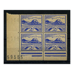 Jersey 1944 2-1/2d Ultra / newsprint, sheet number block, 2 addtl ghost prints of # in margin. SG7a.