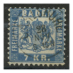 Baden 1868 7k Deep-blue, good to fine cds used. SG44