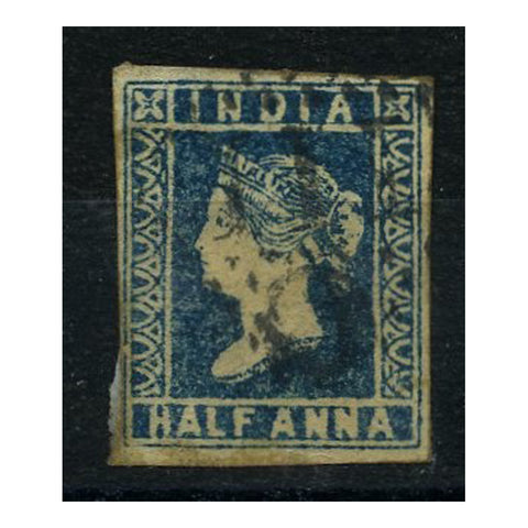 India 1854-55 1/2a Indigo, die II, 4 margins, fine used, adhesions on rev. SG7