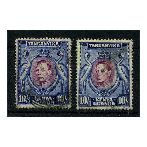 KUT 1941-54 10/- Both perf 14 & 13¼x13¾, good to fine used. SG149a+b