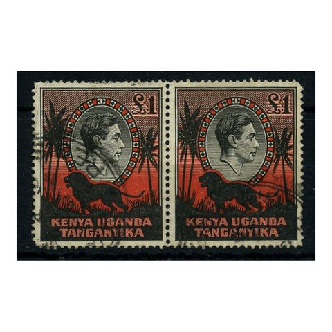 KUT 1941-54 £1 Black & red, Perf 14 (Ch), fine cds used horiz pair. SG150a