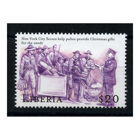 Liberia 2003 $20 Scouts assisting at Christmas, u/m._LIBE2003M