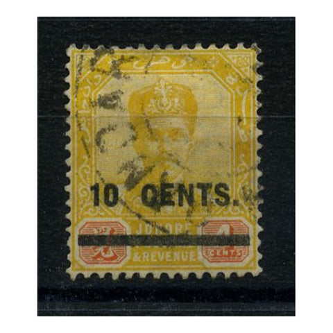Johore 1904 10c on 4c Yellow & red, fine cds used. SG58_MALAJ0058U1
