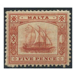 Malta 1899-1901 5d Vermilion, fine fresh mtd mint. SG33