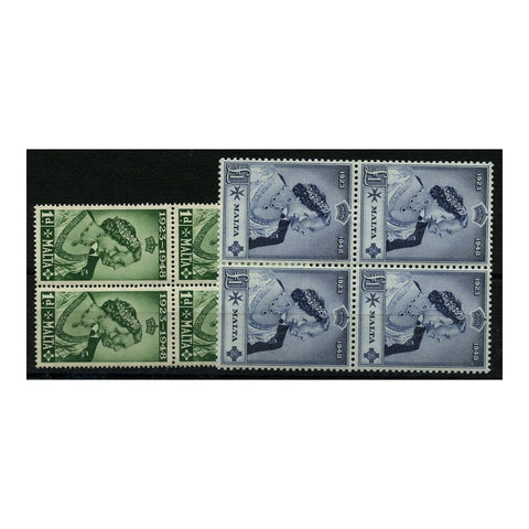 Malta 1948 Silver Wedding, blocks of 4, u/m. SG249-50