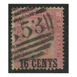 Mauritius 1883 16c Surcharge (14½mm), fine used with B53 duplex. SG112