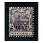 1895-99 3c Dull purple & deep purple optd SPECIMEN fine mtd mint. SG129s_MAUR0129SMM