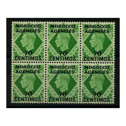 Mor Agncs 1937-52 70c on 7d Emerald-green, block of 6, u/m. SG170