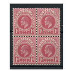 Natal 1902-03 1d Carmine, u/m block of 4. SG128