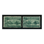 NZ 1906-07 2/- Both green & blue-green shades, perf 14, Cowan ppr, both fine cds used. SG328+a