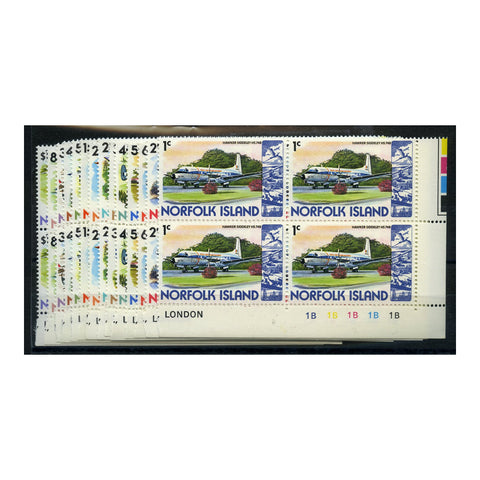 Norfolk Is 1980 Aircraft definitive issue (14v), in plate blocks of 4, u/m. SG236-49_NORF0236M4
