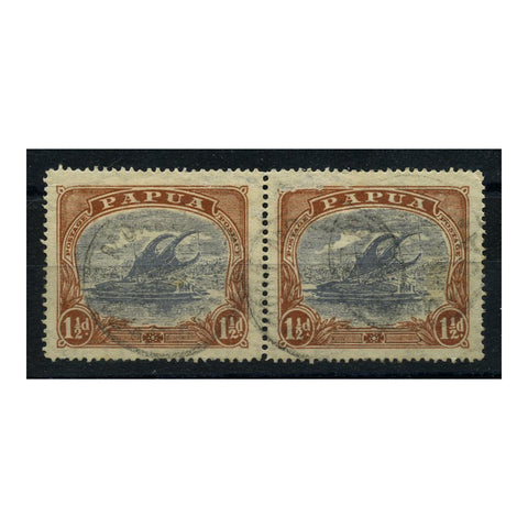 Papua 1925-31 1½d Lakatoi POSTACE at right in pair with normal, fine cds used, minor fault. SG95d