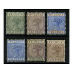 St Lucia 1891-98 Die II short set to 4d, mtd mint. SG43-48