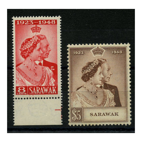 Sarawak 1948 Silver Wedding, u/m, minute tone. SG165-66