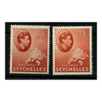 Seychelles 1941-49 15c Brown-carmine, both papers, toned gum, mtd mint. SG139a+ab_SEYC0139AMM2X