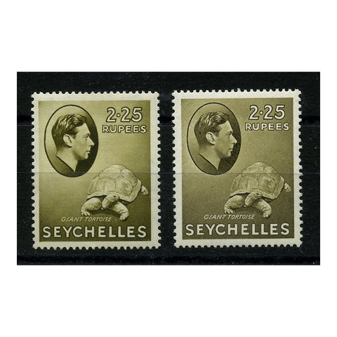 Seychelles 1938-49 2r25 Olive, both pprs, fresh mtd mint. SG148+a