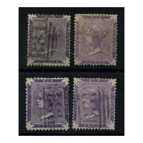 Sierra Leone 1859-74 6d All 4 shades, good to fine used. SG1-4_SIER0001UA