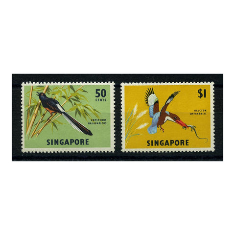 Singapore 1966-67 50c, $1 Birds top vals, wmk sideways, u/m. SG87-88