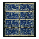 SA 1942-44 3d Blue, block of 8, fine cds used, creases. SG101