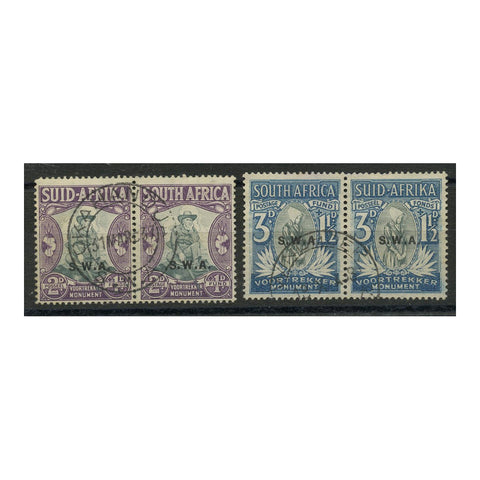 SWA 1935-36 2+1d, 3+1½d Voortrekker fund, fine cds used horiz pairs. SG94-95