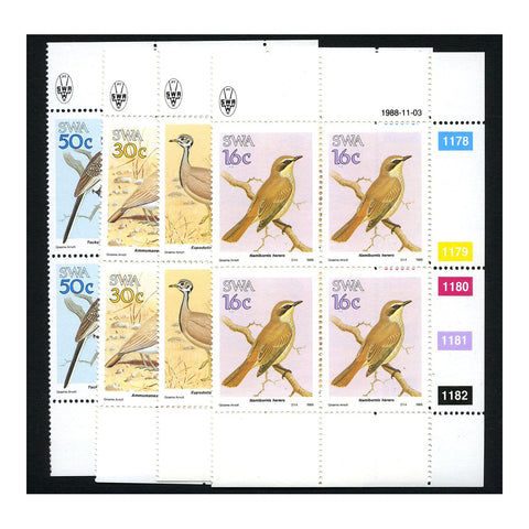 SWA 1988 Birds in corner blocks of 4, u/m. SG499-502