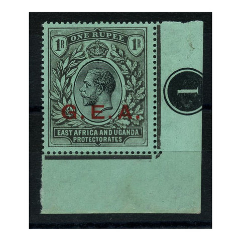 Tanganyika 1917-21 1r GEA ovpt, plate # single, u/m. SG55