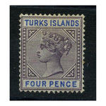 Turks Is 1893-95 4d Dull-purple & ultramarine, wmk CA displaying 'OA' ERROR, lightly mtd mint. SG71v