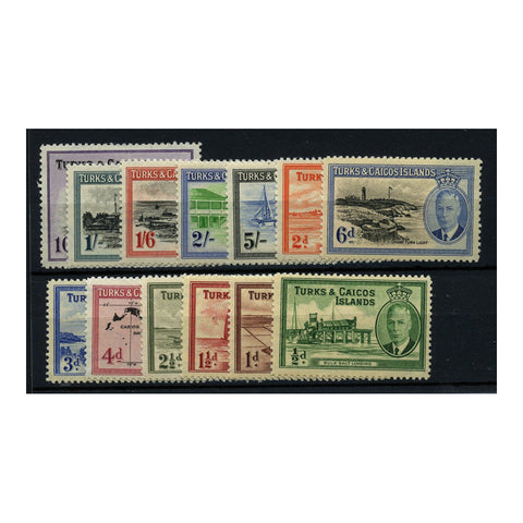 Turks & Caicos 1950 Set to 10/- (13v) ligthly mtd mint. SG221-33