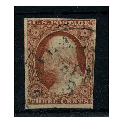 USA 1851-57 3c Washington Copper-brown Type 1 fine used 3+ margins  Cat.£100 SG12a_USA0012AU