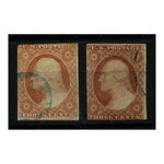 USA 1851-57 3c Both orange and copper-brown shades, 2+ margin examples, good to fine used. SG12+a