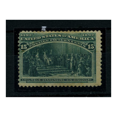 USA 1893 15c Blue-green (announcing discovery), mtd mint, faulty. SG243_USA0243MMX