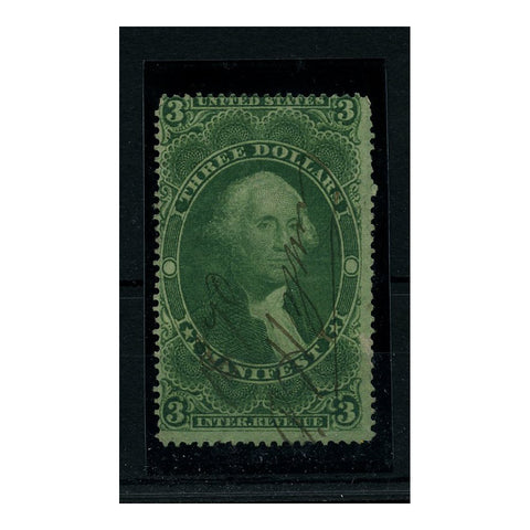 USA 1870 $3 Green (Manifest), perf, tydy manuscript used. SC#R86c_USAR0086CU