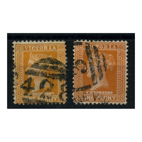 Victoria 1891-96 1d Both orange shdes, both good to fine used. SG313e+f