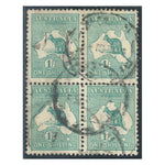 Australia 1913-14 1/- Blue-Green, good to fine used in block of 4, SG11a