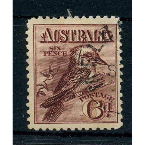 Australia 1913-14 6d Kookaburra, fine cds used but thinned top right. SG19