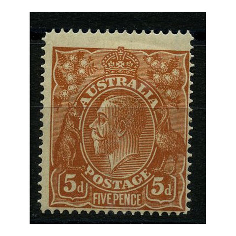 Australia 1915-20 5d Brown, perf 14-1/2x14, fresh mtd mint. SG23b
