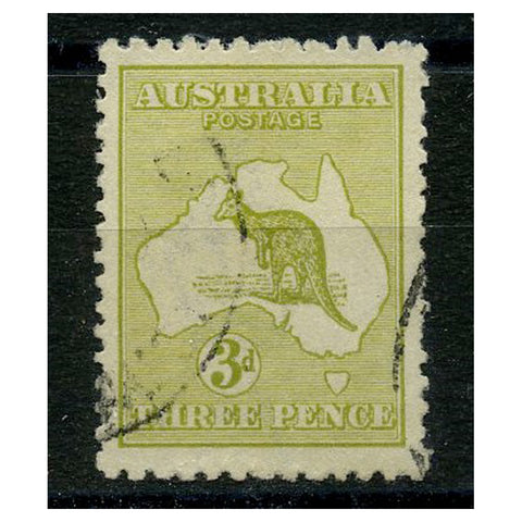 Australia 1915-27 3d Yellow-olive, Die II, fine cds used. SG37d